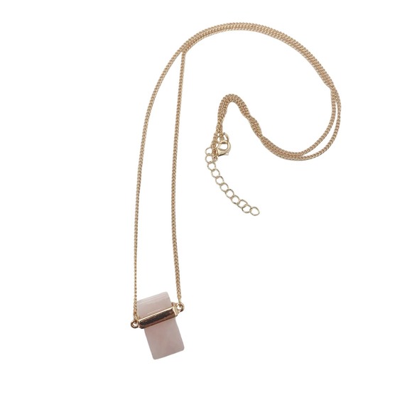 Rose Quartz Gemstone Necklace Pink Stone Gold Tone Tourmaline Natural NEW - Picture 3 of 5